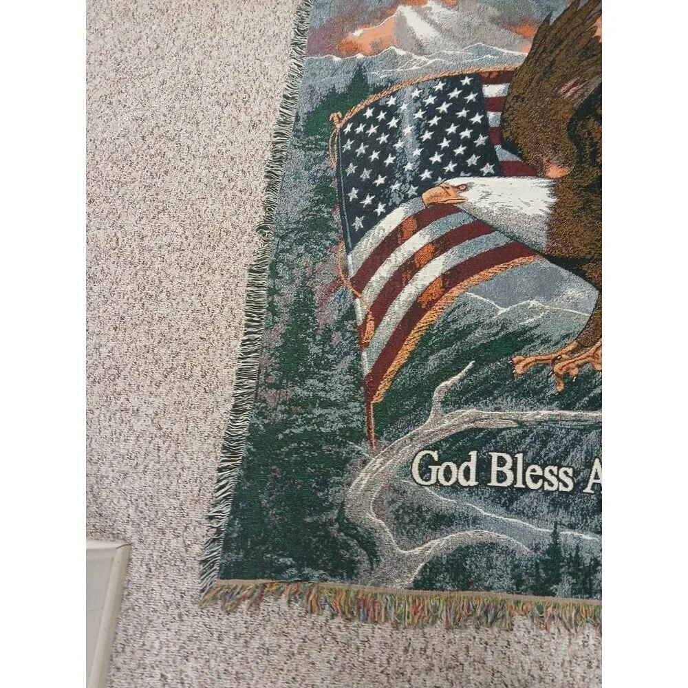 Bald Eagle Blanket Tapestry Ruane Manning Art Throw  American Flag 69”x 54